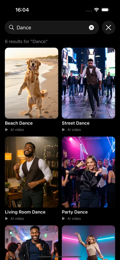 Motionly dance trend search screen