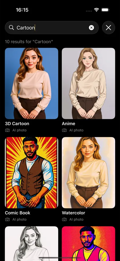 Motionly showing one face rendered in several styles